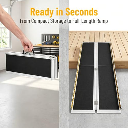7 Feet Aluminum Folding Wheelchair Ramp | Non-Skid Handicap Threshold Wheel Chair Ramp for Home Steps, Stairs, Entry, Threshold, Doorways, 600LBS Capacity,28in Wide - size: 7FT-tri-fold-black