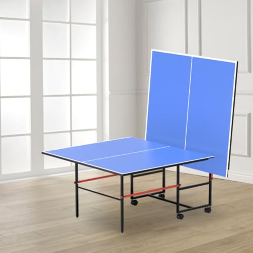 8ft Folding Ping Pong Table Set, Medium Ping Pong Table Set, Adjustable Legs and Rubber Suction Cups, Aluminum Frame, Folding Legs, 4 Wheels