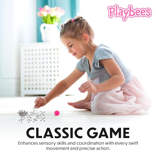 Playbees Metal Jacks Game Set - 12 Sets - Retro Kids' Entertainment with Metallic Jacks and Bouncy Ball - Classic Jacks Game for Fun and Skill Development - style: 12 Pack