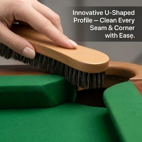 Soft Horsehair Surface Care Tool - Professional Billiard Table Cleaner with U-Shaped Dense Bristles - Ergonomic Wood Handle for Luxury Furniture, Auto Leather, Carpet and Garment Dusting (12 INCH)