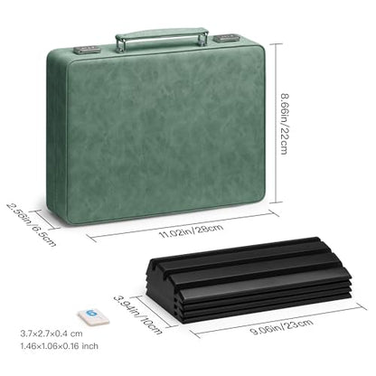 Rummy Game Set, 2-4 Players with 106 Rummy Tiles and 4 Racks, Rummy Travel Game Set with Faux Leather Case, Fun Family Classic Board Games (Green) - color: Green