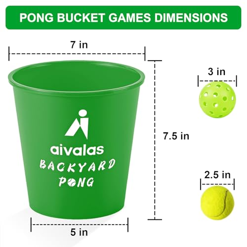 Aivalas Yard Pong Outdoor Games, Giant Yard Games Set with 12 Buckets and Balls for Adults and Family, Toss Game Throwing Games for Beach, Camping, Lawn and Backyard - color: Green