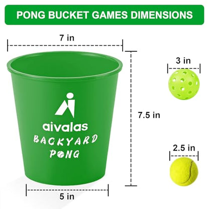 Aivalas Yard Pong Outdoor Games, Giant Yard Games Set with 12 Buckets and Balls for Adults and Family, Toss Game Throwing Games for Beach, Camping, Lawn and Backyard - color: Green