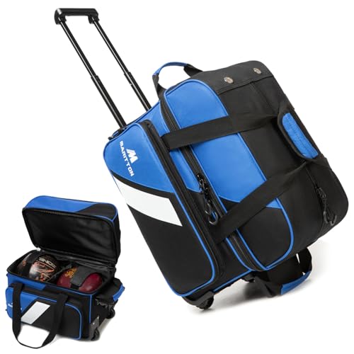 Bowling Bag with Wheels Double Roller 2 Ball Bowling Separate Shoe Compartment and Oversized Accessory Pocket, 36.6" Extendable Handle. - color: BLUE