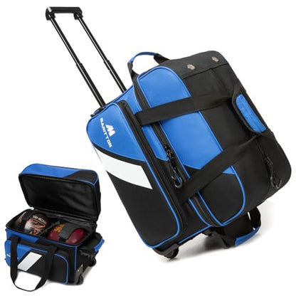 Bowling Bag with Wheels Double Roller 2 Ball Bowling Separate Shoe Compartment and Oversized Accessory Pocket, 36.6" Extendable Handle. - color: BLUE