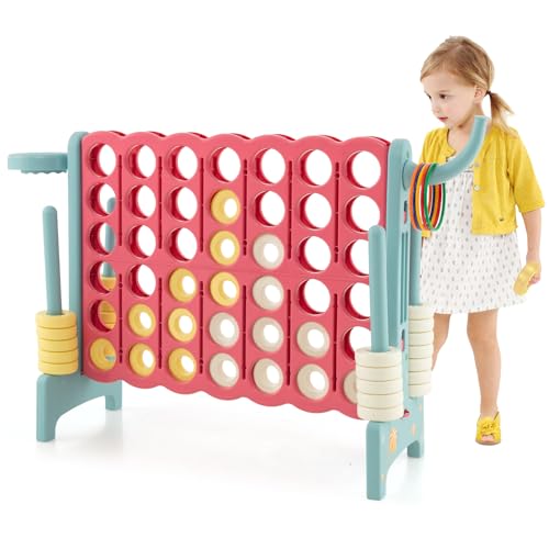 AKUSTIK Giant Connect Game Outdoor, 4 in a Row Jumbo 4 to Score for Kids Adults Family Party Yard Lawn, Large Connect Game with Quick Release Slider 42 Jumbo Rings - color: Bluish