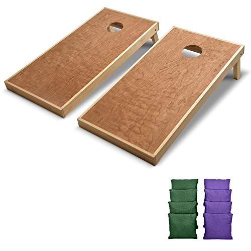 GoSports 4 ft x 2 ft Commercial Grade Cornhole Boards Set - Natural Wood Cornhole Boards, Choose from Different Bean Bag Color Combinations - Purple & Dark Green