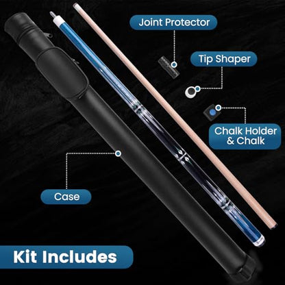 Pool Cue Kit - Stained Maple 58 Inch Pool Stick with Hard Case and Accessories for Billiards Enthusiasts - color: Blue, style: 21oz