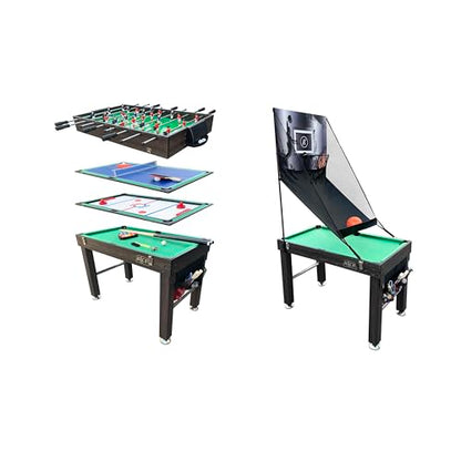 KICK Minotaur 48" 5-in-1 Multi-Game Table - Foosball, Glide Hockey, Billiards/Pool, Ping Pong & Basketball - color: Brown
