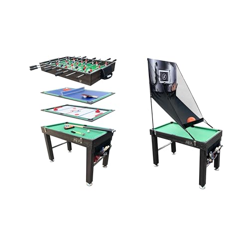 KICK Minotaur 48" 5-in-1 Multi-Game Table - Foosball, Glide Hockey, Billiards/Pool, Ping Pong & Basketball - color: Brown