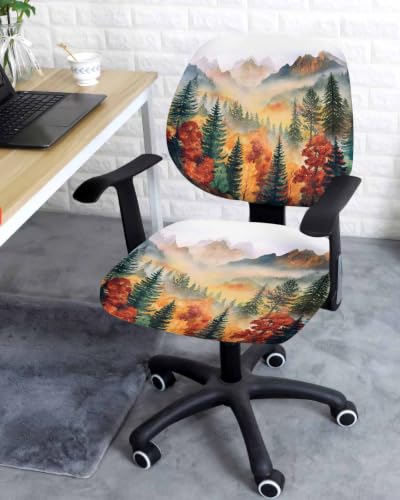 Savannan Office Chair Cover, Autumn Forest Orange Leaves Protective Stretch Elastic Universal Cover for Desk Task Chair,Computer Rotating Chair 1 Pcs Mountains Nature Landscape
