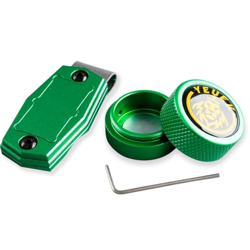 TAOM Pool Chalk Holder Round Shaped Practical Tool Billiards Accessories Magnetic Mini Chalk Tip Case Container Round Box Billiards - color: 3-Metal-Green and Clip