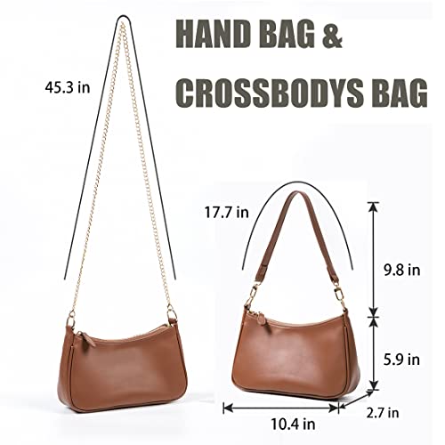 VODIU Clutch Tote Handbags with 2 Removable Straps and Zipper Closure Crossbody Bags Shoulder Purse Handbag for Women - color: Brown