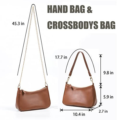 VODIU Clutch Tote Handbags with 2 Removable Straps and Zipper Closure Crossbody Bags Shoulder Purse Handbag for Women - color: Brown