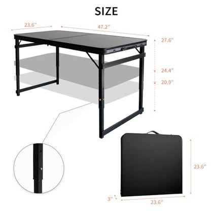 4FT x 2FT Folding Camping Table with Aluminum Alloy Legs, Adjustable Height Portable Outdoor Picnic Table for Camping, Travel, Parties, Kids Crafts, and Market Vendor Use - size: 4 ft x 2 ft × 2.3 ft H