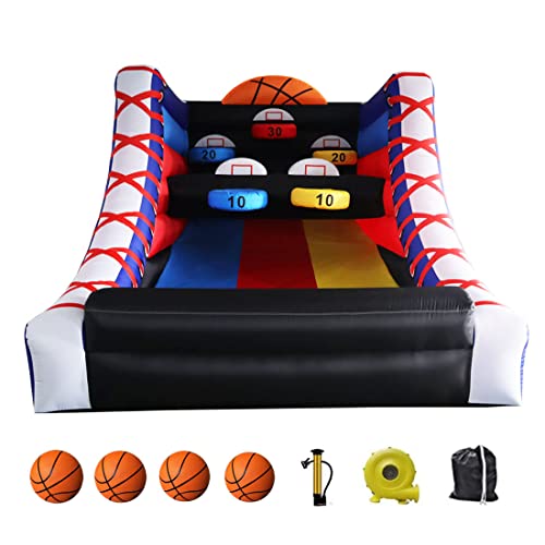 Inflatable Basketball Hoop Shot Inflatable Party Basketball Game | 10' L x 13' W x 10' H | with 5 Hoops, 4 Balls, Air Blower, Stakes for Birthday Parties, Lawn Games, School Events