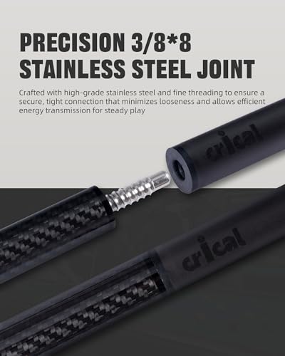 CRICAL Carbon Fiber Pool Cue with Stick Low Deflection Shaft - 58 Inch Billiard Cue Stick with Cowhide Grip & 3K Weave Design, 12.5mm Tip, Fixed Weight (19oz), 3/8x8 Joint – Ideal for Players - color: CL-VP-2