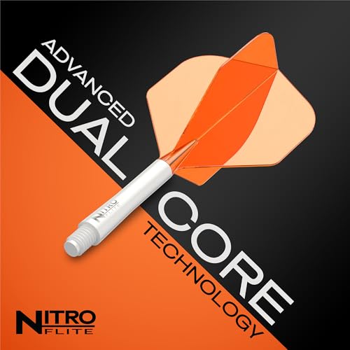 RED DRAGON Nitro Flite Integrated Flight & Shaft System - Dual-Core Polycarbonate for Stable, Consistent Flight, No.2 Shape, Intermediate (28mm) Length, White & Orange