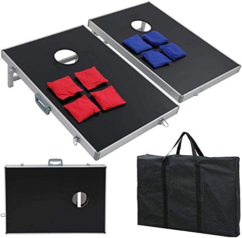Nova Microdermabrasion Cornhole Game Set Includes 8 Regulation Bean Bags 2 Aluminum Cornhole Boards w/Carrying Case for Beach Lawn, Tailgating Party Backyard BBQ - style: 3ft X 2 ft