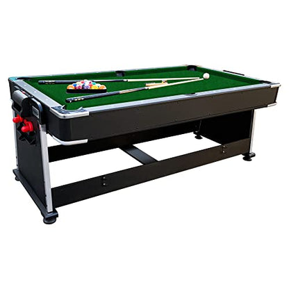 RACK Triad 7-Foot 3-in-1 Multi-Game Swivel Table - Billiards/Pool, Table Tennis & Air Hockey - color: Green Felt With Black Body