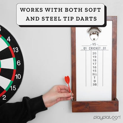 Play Platoon Dart Scoreboard & Darts Holder Wall Mount - Wood Score Board, Professional Darts Accessories, Dart Holder - size: 8 x 16 inch, style: Whiteboard