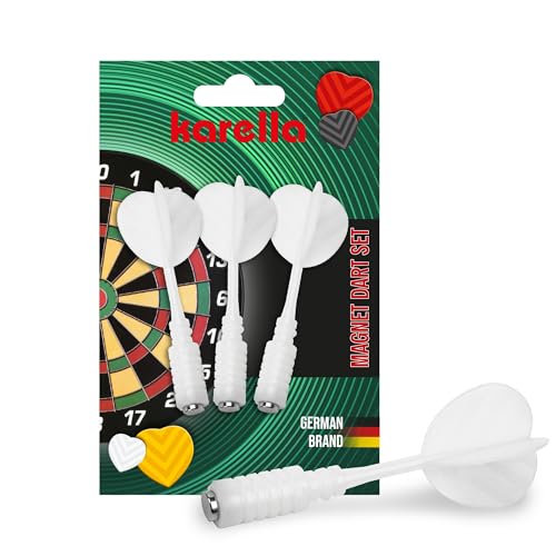 Karella Magnetic Dart with Integrated Magnetic Tip, Stable with High Magnetic Force, Replacement Darts Safety for All Magnetic Dartboards, Children and Adults, Set of 3 in Red, Yellow, White, Black - color: Magnetic arrow white