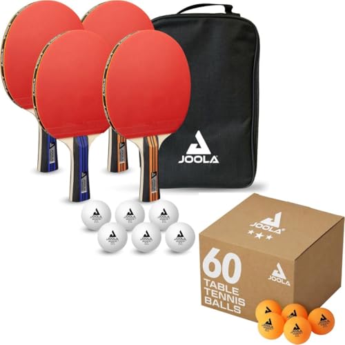 JOOLA Advanced Table Tennis Set Bundle – Includes 4 Premium Ping Pong Paddles, 6 3-Star Balls, and Carrying Case – Perfect for Competitive Play, + Bonus 60-Pack of 40+mm Orange JOOLA Training Balls