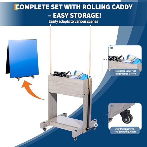 7FT 3-in-1 Pool Table - Convertible Billiard, Dining Table & Ping Pong | Includes Rolling Storage Cart, Cue Sticks, Balls, Table Tennis Set | Space-Saving Game Table for Home & Game Rooms - color: Black