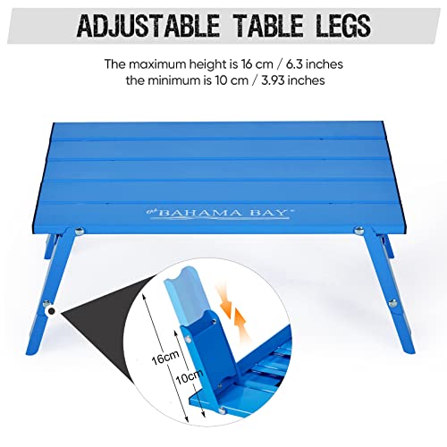 Old Bahama Bay Ultralight Aluminum Mini Table, 66lbs/30kg Weight Capacity, Foldable Small Beach Table with Retractable Legs, Suitable for Picnic Camping Outdoor Hiking - color: Blue