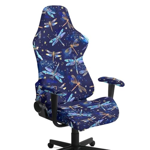 Suobstales Dragonfly Star Pattern Stretchable Gaming Chair Cover, Washable Anti-Scratch Slipcover with Armrest Protection, Cat Scratch Proof for Office and Computer Chairs - color: Dragonfly Star