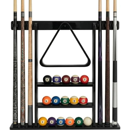 SUPERDIAMOND 6 Holes Wall Mounted Pool Cue Rack, Wood Billiard Stick Holder Holds 6 Cues for Pool Table Accessories, Heavy-Duty Billiards Storage Rack Stand Display for Game Room,Black - size: 6 Cues, style: SU-wa6-Cue Racks-black