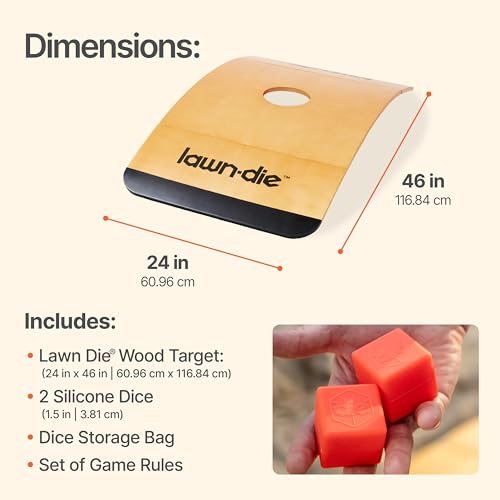 Lawn Die Wood Outdoor Toss Game Board - 24 x 46 in, 1 Target - Portable Folding Design for Yard Games - Unpredictable Silicone Dice for Lawn Games - style: Single Board