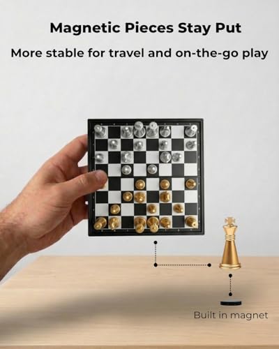 Mini Travel Chess Set Magnetic Vikutu 5.11 Inches Portable Small Folding Chess Board (X-Small) - size: X-Small