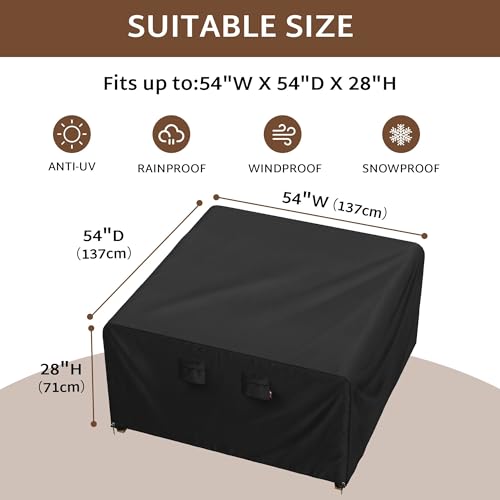 iBirdie Outdoor Patio Furniture Set Covers 54 x 54 inch fit 4 x 4 ft, 54, 52, 50 inch Wide, Waterproof Weatherproof Square Cover, Heavy Duty 600D for Outside Dining Table and Chairs - size: 54 x 54 x 28 inch