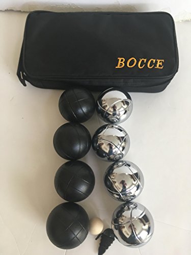 BuyBocceBalls Listing -73mm Metal Bocce Set with 8 Black and Silver Balls and Black Bag *