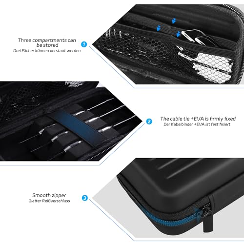 CyeeLife Dart Case - Carrying Case for Steel or Soft Tip Darts, Holds 3 Darts and Extra Accessories, Built-In Storage Tubes and Pockets for Flights, Tips, Shafts