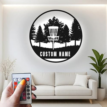 Custom Disc Golf Basket Led Light Metal Wall Art Personalized Gift for Disc Golf Enthusiasts Outdoor Sports Decor