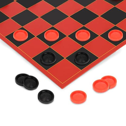 Checkers Replacement Pieces – Set of 24 Interlocking Red & Black Game Pieces – Durable Plastic Stackable Checkers for Replacement or DIY Boards – Includes 12 Red & 12 Black - style: Checkers