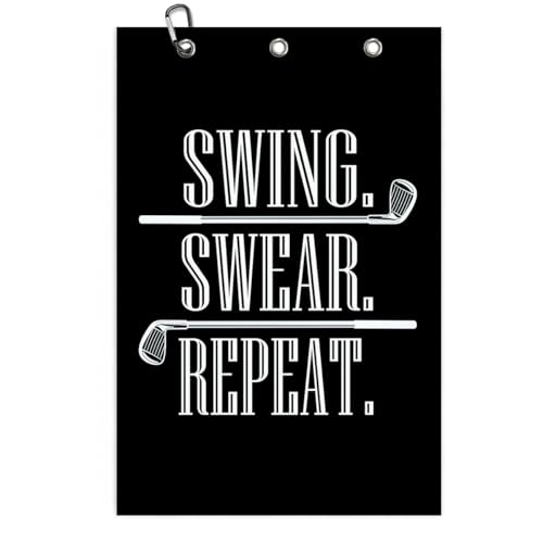 Swing Swear Repeat Funny Golf Towel, Microfiber Black Golf Towel with Clip, Perfect Retirement Birthday Gifts for Men Women Golfers Grandpa Dad Wife Mom Husband, Golfer Accessories Gifts, 16x24 Inch - color: Swing Swear Repeat Black Golf
