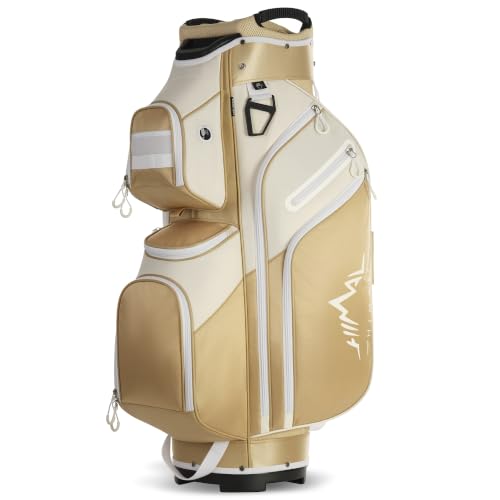 uniHimal Golf Cart Bag, 15 Way Organizer Divider Top with Handles | 15 Separate Compartments,Extra Storage Pockets,Rain Cover,Comfortable carry handles,Tough Abrasion‑Resistant Materials - color: Gold