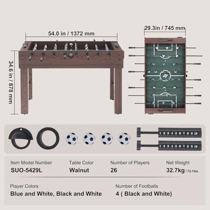 Happybuy Foosball Table, 55-inch Standard, Indoor Full Size for Home, Family, Game Room, Set with 4 Balls, 2 Cup Holders