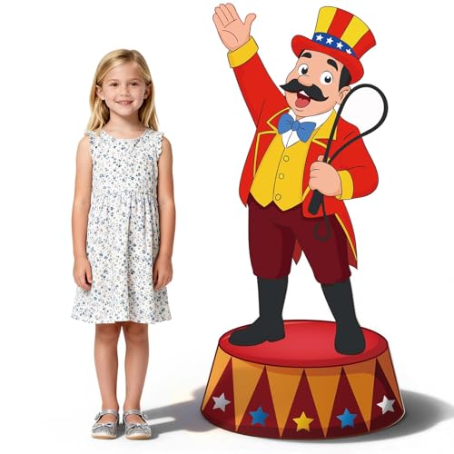 3.93 Ft Carnival Leader Cardboard Cutout Stand Up Circus Theme Party Decorations Life Size Large Carnival Clown Themed Birthday Party Decoration Backdrop for Photo Props Party Supplies - size: 1.84 x 3.93 feet/ 56.1 x 120 cm