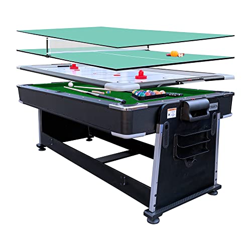 RACK Triad 7-Foot 3-in-1 Multi-Game Swivel Table - Billiards/Pool, Table Tennis & Air Hockey - color: Green Felt With Black Body