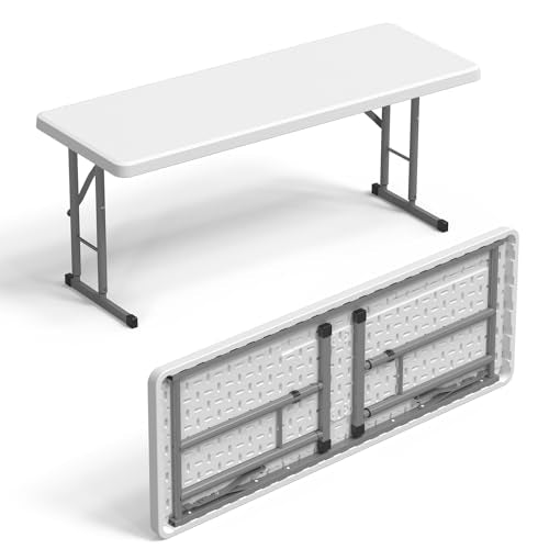 VINGLI 4 FT Narrow Folding Table,Premium Quality HDPE Material and Sturdy Metal Frame, Perfect for Buffet, Seminar, Party, Training, Home Work, White - color: White, size: 4 Ft