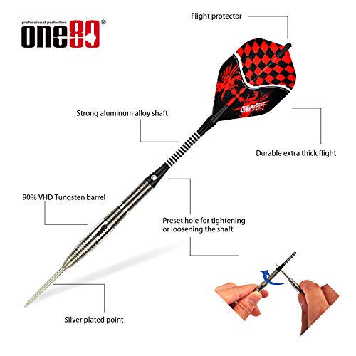 ONE80 90% VHD Steel Tip Tungsten Dart, Professional Barrel Style with Extra Flights, Shafts and Sharpener Gift Box Packaging - style: C-22g