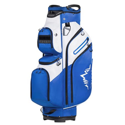 uniHimal Golf Cart Bag, 15 Way Organizer Divider Top with Handles and Rain Cover - color: Blue-White