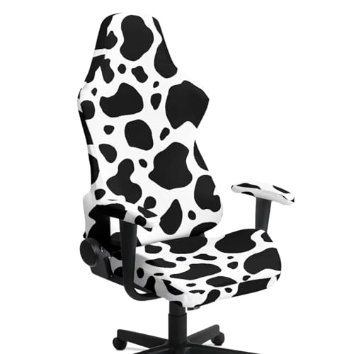 Gaming Chair Cover Stretch Washable Office Computer Desk Chairs Covers with 2 Pcs Armrest Cover, Armchair Slipcover with Zipper Gamer Room Decor, Black Cow Print White - color: Black Cow Print White