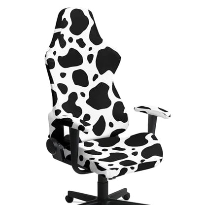 Gaming Chair Cover Stretch Washable Office Computer Desk Chairs Covers with 2 Pcs Armrest Cover, Armchair Slipcover with Zipper Gamer Room Decor, Black Cow Print White - color: Black Cow Print White