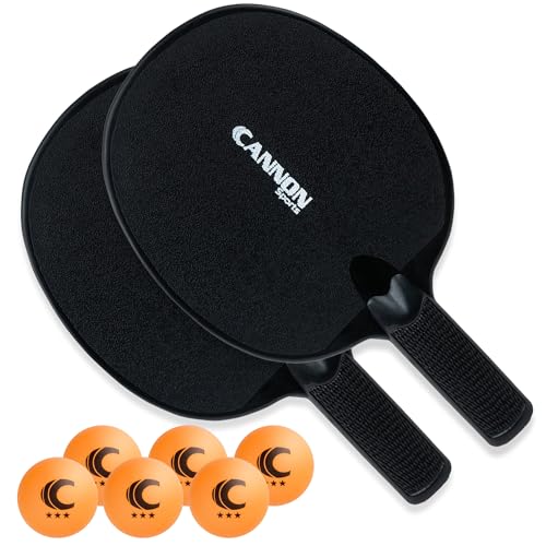 Cannon Sports Unbreakable Table Tennis Paddle Set - 2 Rackets with 6 Pack of 3-Star Table Tennis Balls – Portable Set for 2 Players - color: 2 Black Paddles + 6 Orange Balls