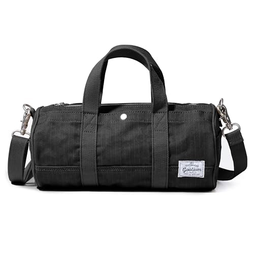 GOOTIUM Compact Crossbody Bag – Canvas Shoulder Bag & Travel Organizer – Vintage Cylinder Style Mini Tote, Small Barrel Bag - color: Black